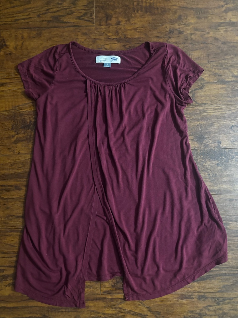 Old Navy Maternity Top Short Sleeve Layered Stretch Tunic Burgundy Crimson Red